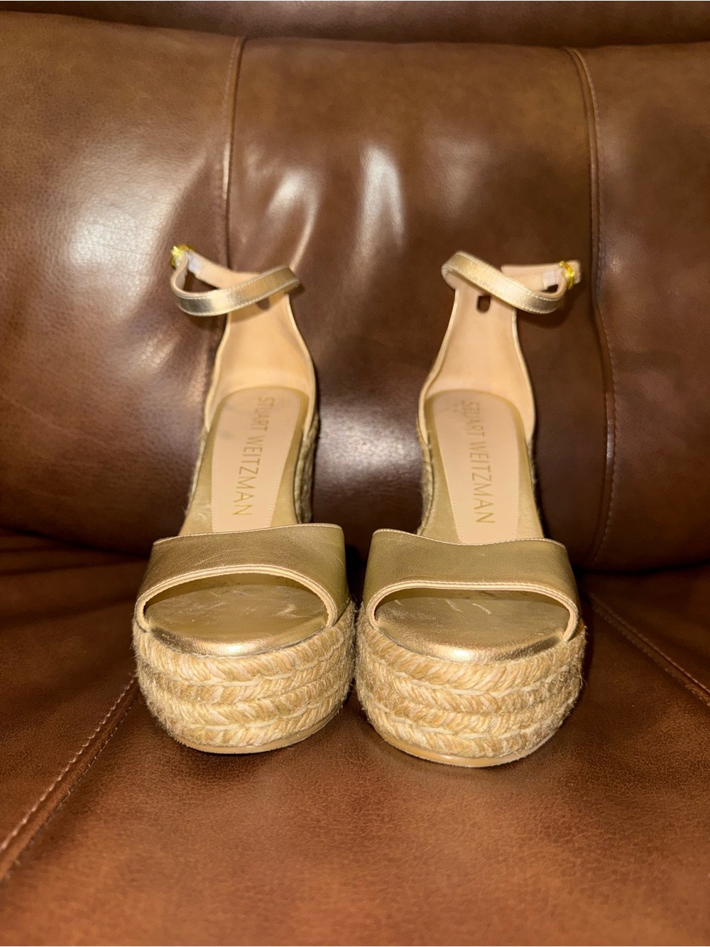 Stuart Weitzman Gold Espadrille Wedge Sandals with Ankle Strap - Picture 5 of 8